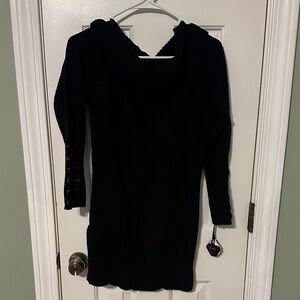 NWT Black Knit Sweater Dress off the shoulder/cowl neck